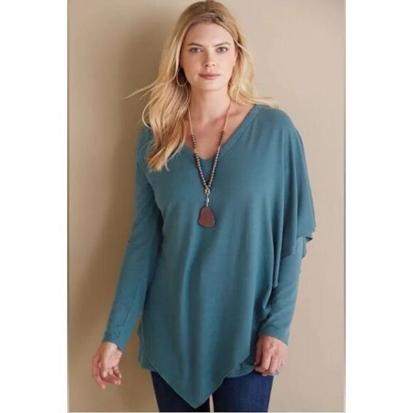 Soft Surroundings Medeline Hanker chief Tunic Layered Pullover Top Legion Blue M - Picture 1 of 13